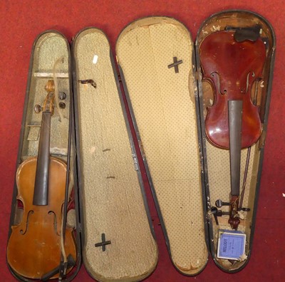 Lot 505 - A violin, having a two-piece back and ebonised...