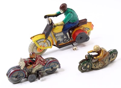 Lot 2022 - 3 Tinplate and clockwork loose Motorcycle...