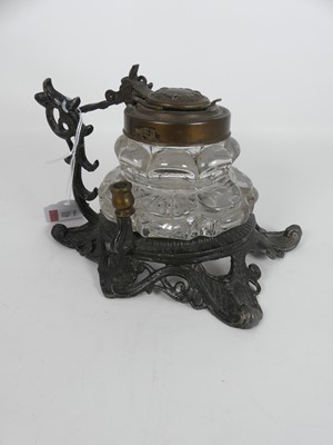 Lot 411 - A Victorian glass and cast metal inkwell,...