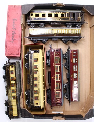 Lot 163 - Seven Hornby 0 gauge coaches, including a...