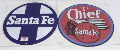 Lot 428 - Two circular enamel advertising signs, each...