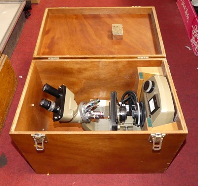 Lot 463 - A Vickers binocular microscope in plywood case,...