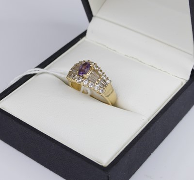 Lot 285 - A contemporary 14ct gold, amethyst and cz set...