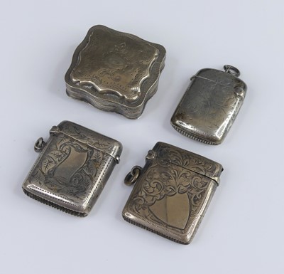 Lot 334 - Three engraved silver pocket vesta cases;...