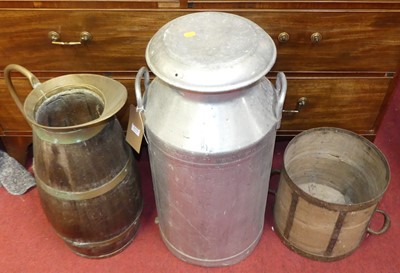 Lot 1370 - A galvanised metal milk churn, together with a...