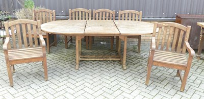 Lot 1404 - A contemporary stained and slatted teak garden...