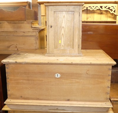 Lot 1377 - A rustic boarded pine hinge top tool chest,...