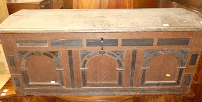 Lot 1387 - An 18th century planked and panelled oak three...