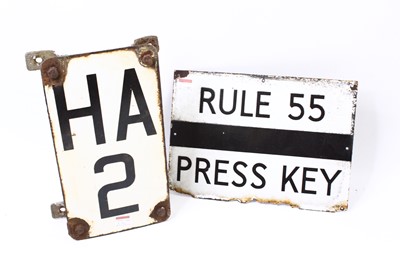 Lot 56 - A Rule 55 Press Key white enamel sign with...