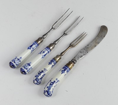 Lot 2086 - Three St Cloud blue and white porcelain forks...