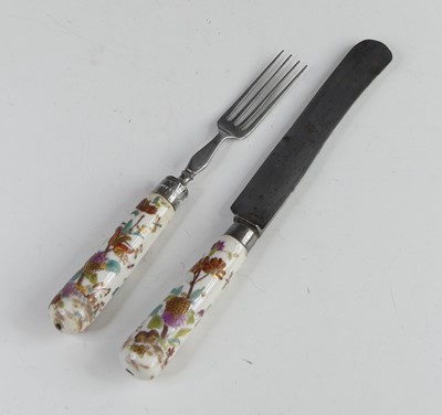 Lot 2085 - A Mennecy porcelain knife and fork, circa 1720-...