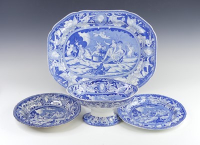 Lot 2046 - A blue and white pearlware meat dish, circa...