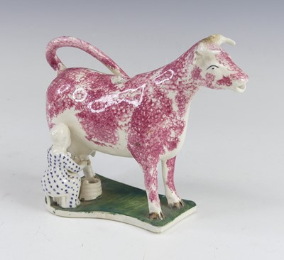 Lot 2110 - A pearlware cow creamer, probably Yorkshire or...