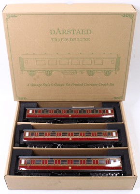 Lot 221 - Set of three Darstaed bogie coaches, LMS red...