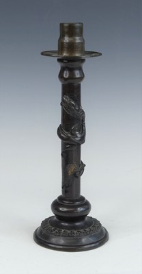 Lot 2417 - A Japanese bronze table candlestick, Meiji...