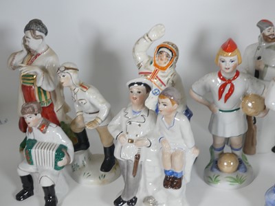 Lot 143 - A collection of eight Kiev porcelain figures,...