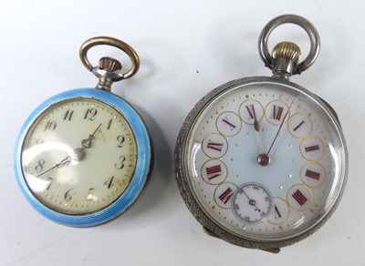 Lot 397 - An Edwardian lady's silver and enamel keyless...