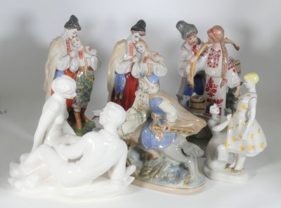 Lot 147 - A collection of six Soviet porcelain figure...