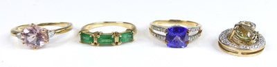 Lot 2621 - A modern 9ct gold tanzanite and diamond point...