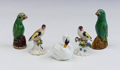 Lot 2111 - A pair of Chelsea porcelain models of finches,...