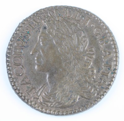 Lot 3123 - Ireland, 1690 gun-money half crown, obv: James...