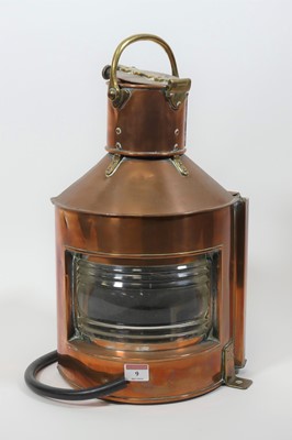 Lot 9 - A 19th century copper and brass ship's lamp, h....