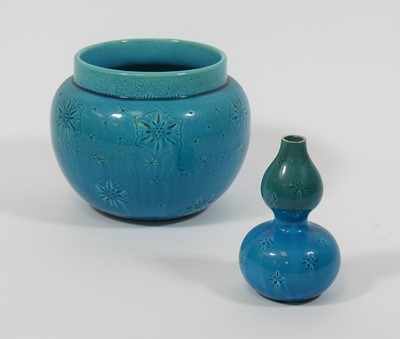 Lot 37 - A Burmantofts turquoise glazed double-gourd...