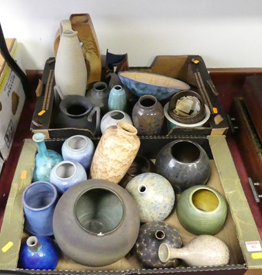 Lot 82 - Two boxes of studio pottery, primarily vases