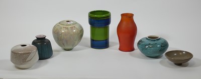 Lot 102 - A collection of six studio pottery vases, and...