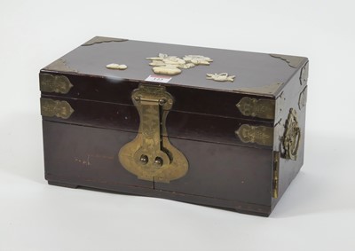 Lot 123 - A Chinese mother of pearl inlaid and brass...