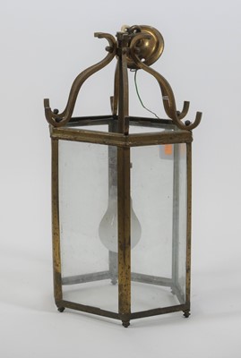 Lot 124 - A brass hexagonal hanging wall lantern, h.40cm