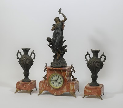 Lot 184 - A 19th century French spelter and rouge marble...