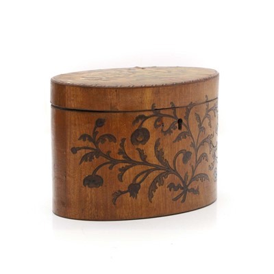 Lot 223 - A George III satinwood tea caddy, of oval form,...