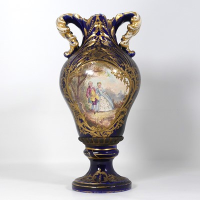 Lot 243 - A Sevres style pottery vase, of twin handled...