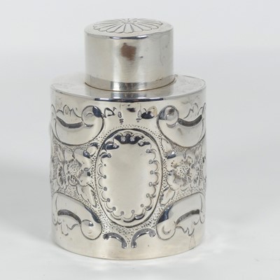 Lot 267 - A late Victorian silver tea caddy, repousse...