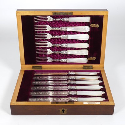 Lot 281 - A cased set of Victorian silver plated and...