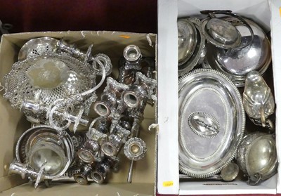 Lot 297 - Two boxes of silver plated wares to include...