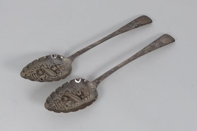 Lot 328 - A pair of George III Irish silver berry spoons,...