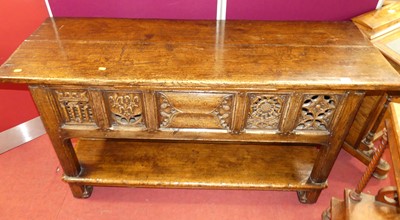 Lot 1163 - A joined oak plank topped ecclesiastical...