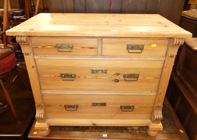 Lot 1202 - A French pine low squarefront chest of two...