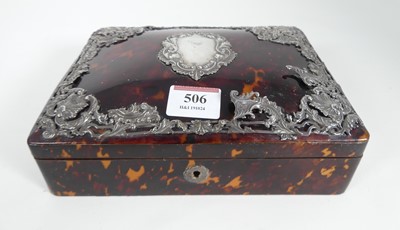 Lot 506 - A Victorian silver clad tortoise shell box,...