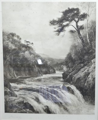 Lot 1001 - J MacWhirter - Mountain river landscape,...