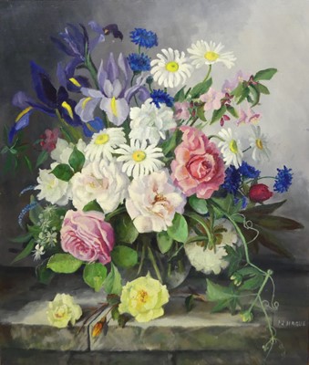 Lot 1014 - I.J. Hague - Still life with flowers in a...