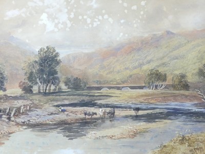 Lot 1018 - David Cox Jnr (1809-1885) - Cattle watering in...