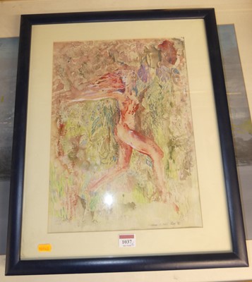 Lot 1037 - Sheena M Neil - Nude in a meadow, watercolour...