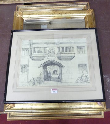 Lot 1042 - A gilt framed and bevelled rectangular wall...