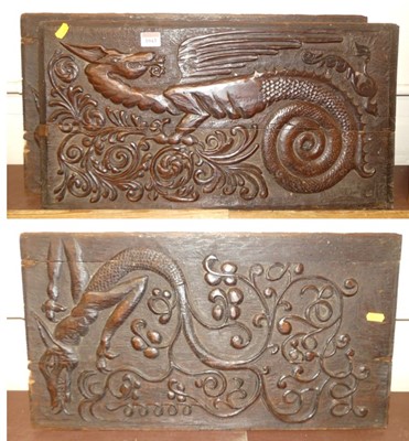 Lot 1043 - Two late 17th century relief carved oak panels,...