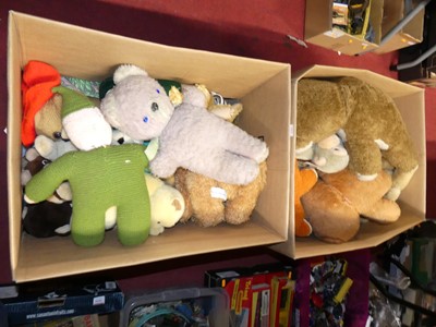 Lot 1605 - Two boxes of plush animals etc