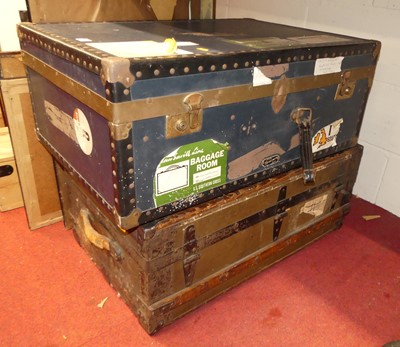 Lot 1069 - Two metal bound shipping trunks, w.75cm