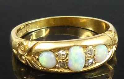 Lot 395 - A late Victorian 18ct gold opal and diamond...